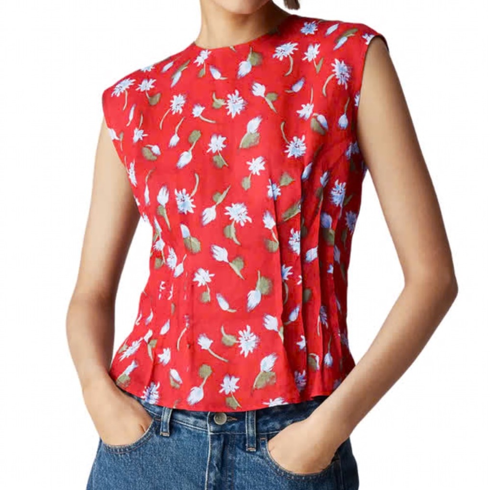 J Crew Pintuck shell top in brushed daisy-print ramie
